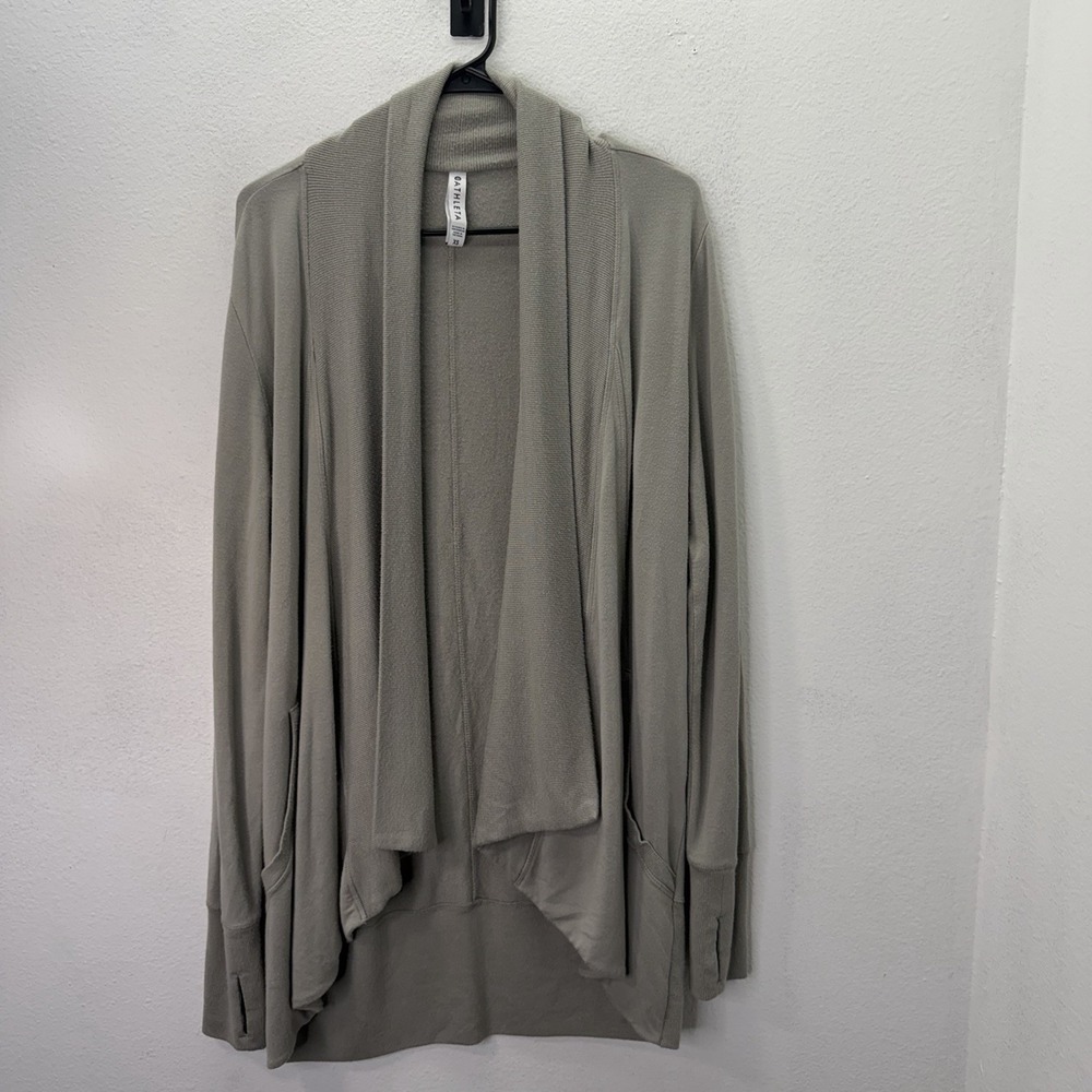 Athleta Pranayama Wrap Taupe Green XS Athleisure Lounge Sweater Cardigan Soft
